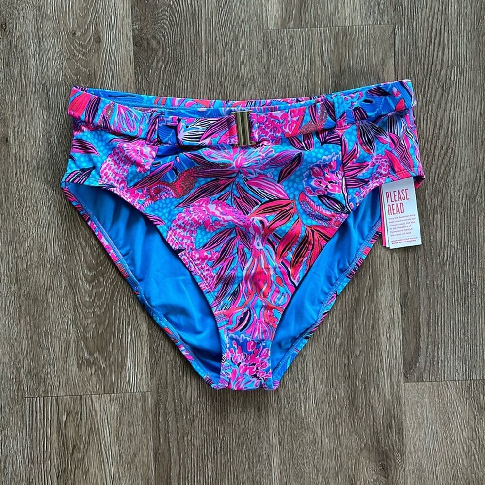 NWT Lilly Pulitzer Sonnie High Waist Bikini Bottom Ruby Red Wild Times Sz 12